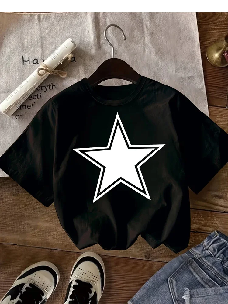 202 6Kids boys and girls Black Star Graphic T-Shirt, Soft Cotton, Minimalist Casual Wear for Boys & Girl