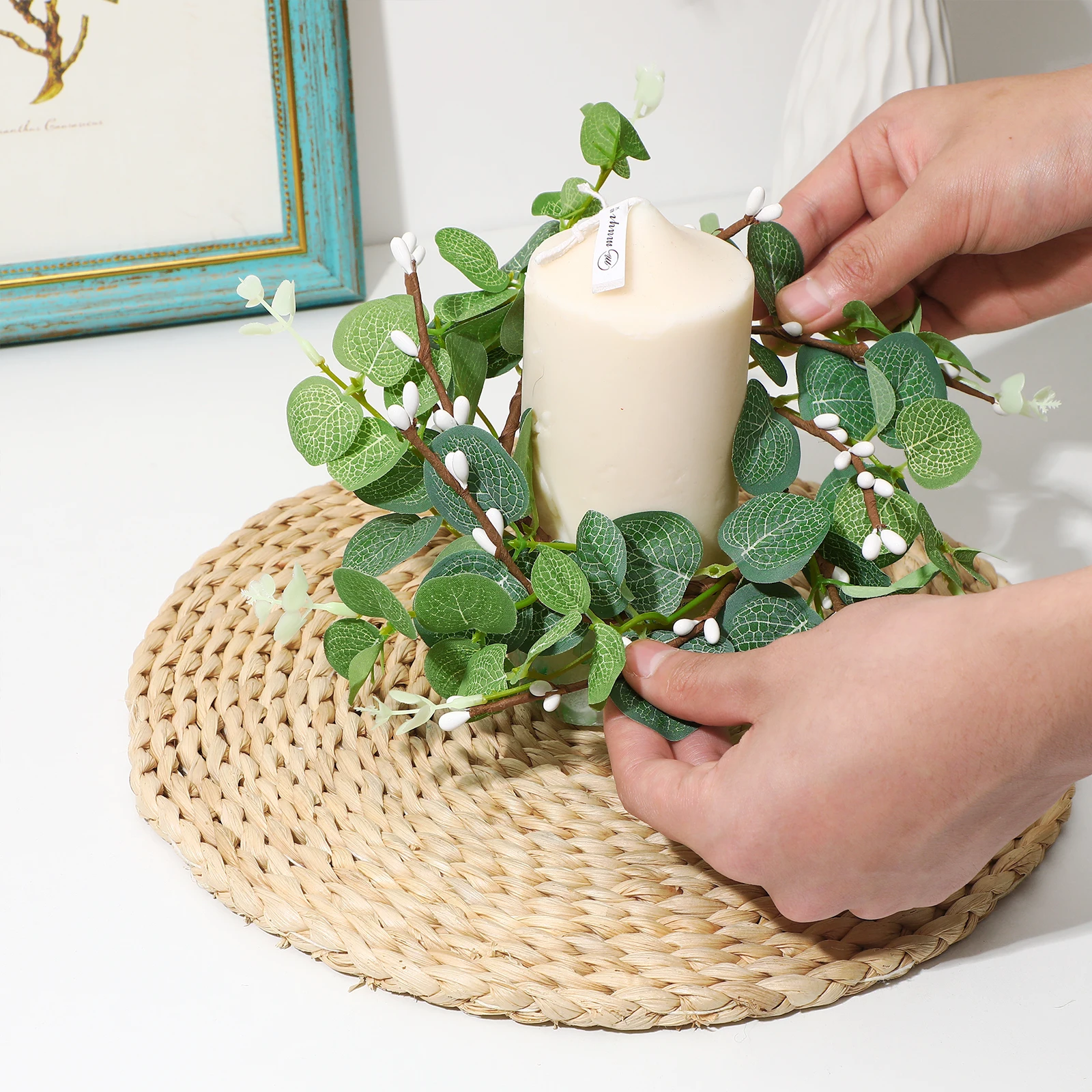 

4 Pcs Greenery Garland Simulated Eucalyptus Outdoor Wreaths Leave Silk Leaf for Kitchen Cabinets