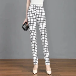 Black And White Checkered Printed Pants Women Stretch Versatile Straight Simple Trousers 2024 Spring Autumn NewWomen's Pants