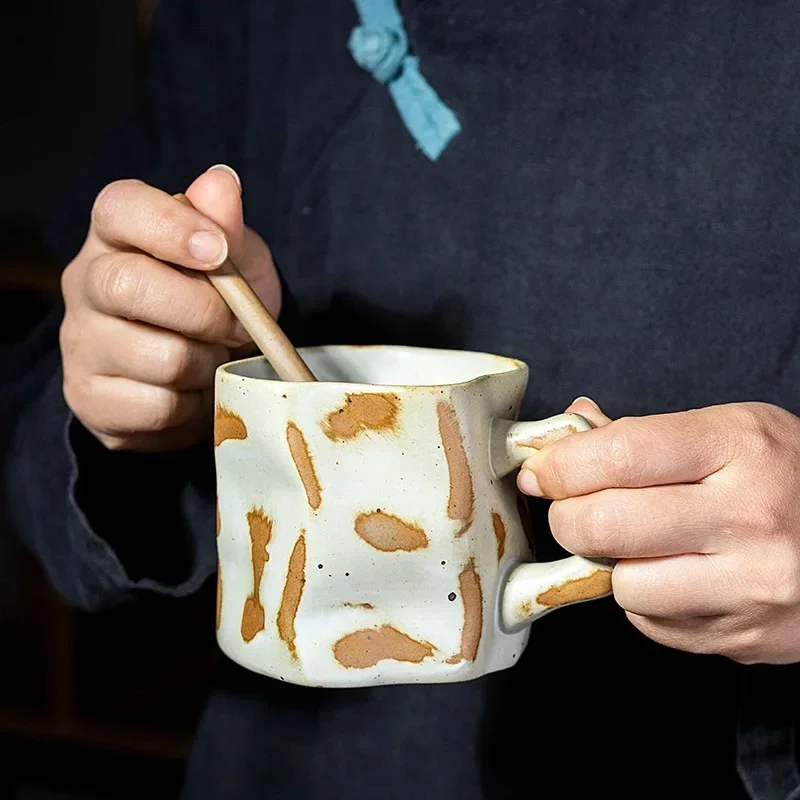 Creative Retro Kiln Ceramic Coffee Mug Drinking Buffalo Milk Mug Simple Gradient Office Large Capacity Teacup Home Decoration