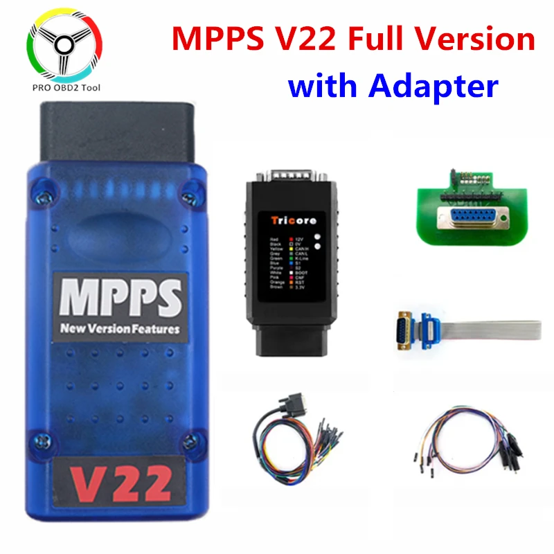 MPPS V22 Full Set with Adapters Breakout Tricore Cable MAIN + TRICORE + MULTIBOOT OBD2 Diagnostic Cable MPPS V21