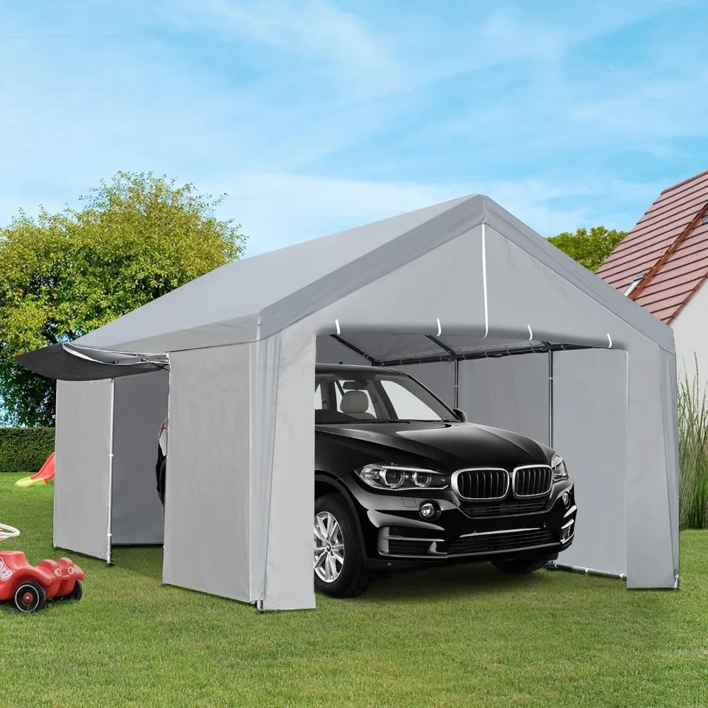 

Carport 13×20ft portable garage, heavy duty garage carport roof with roller shutter doors and removable sidewalls