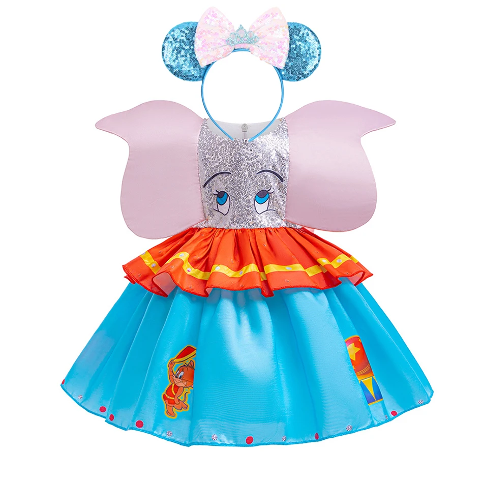 The Litter Flying Elephant Dumbo Dress for Girl Kids Cute Ball Gown With Big Ears Baby Halloween Clothes Children Cartoon Dress