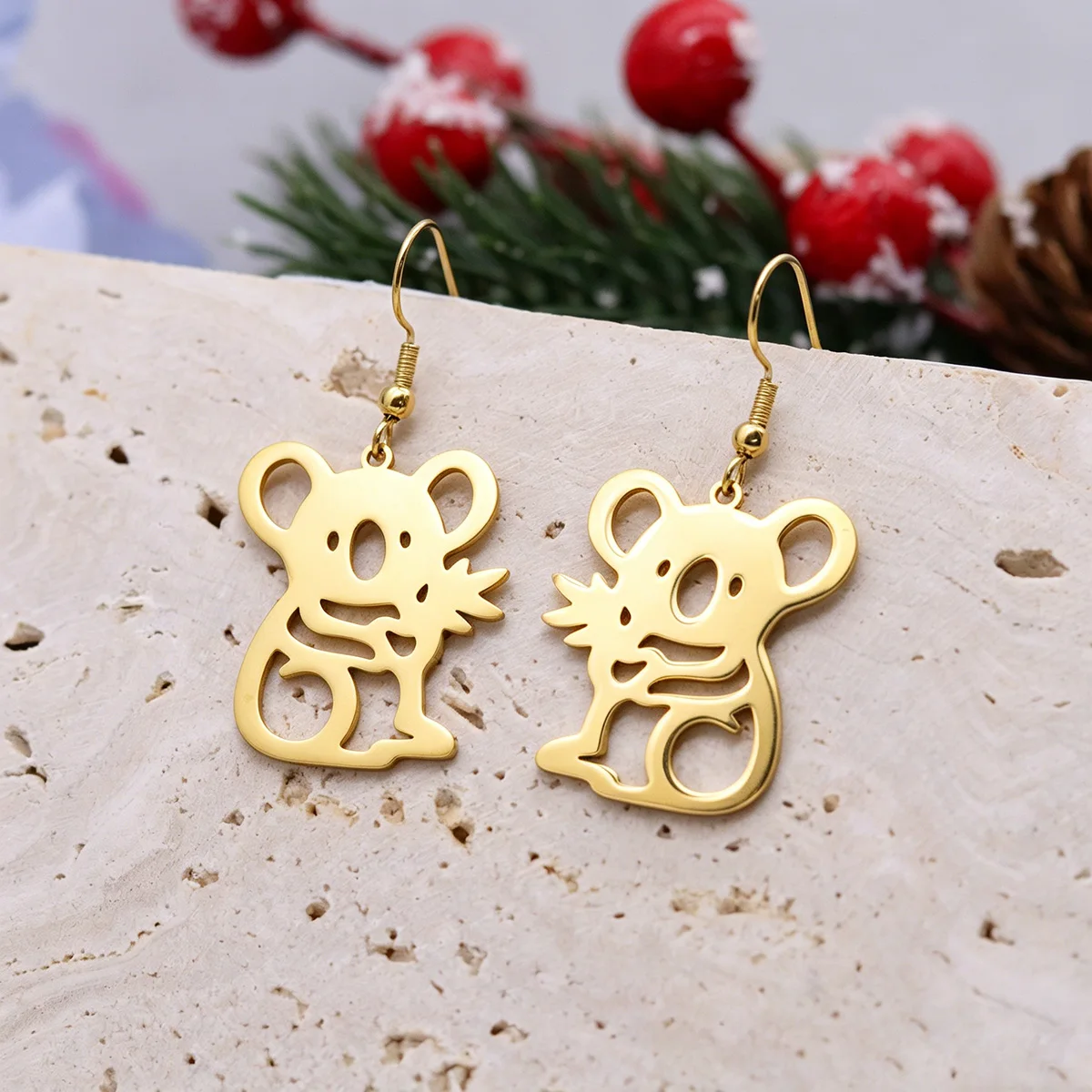 Kinitial Stainless Steel Koala Bear Dangle Hook Earrings Cute Australian Animal Drop Ear Jewelry Gift For Women