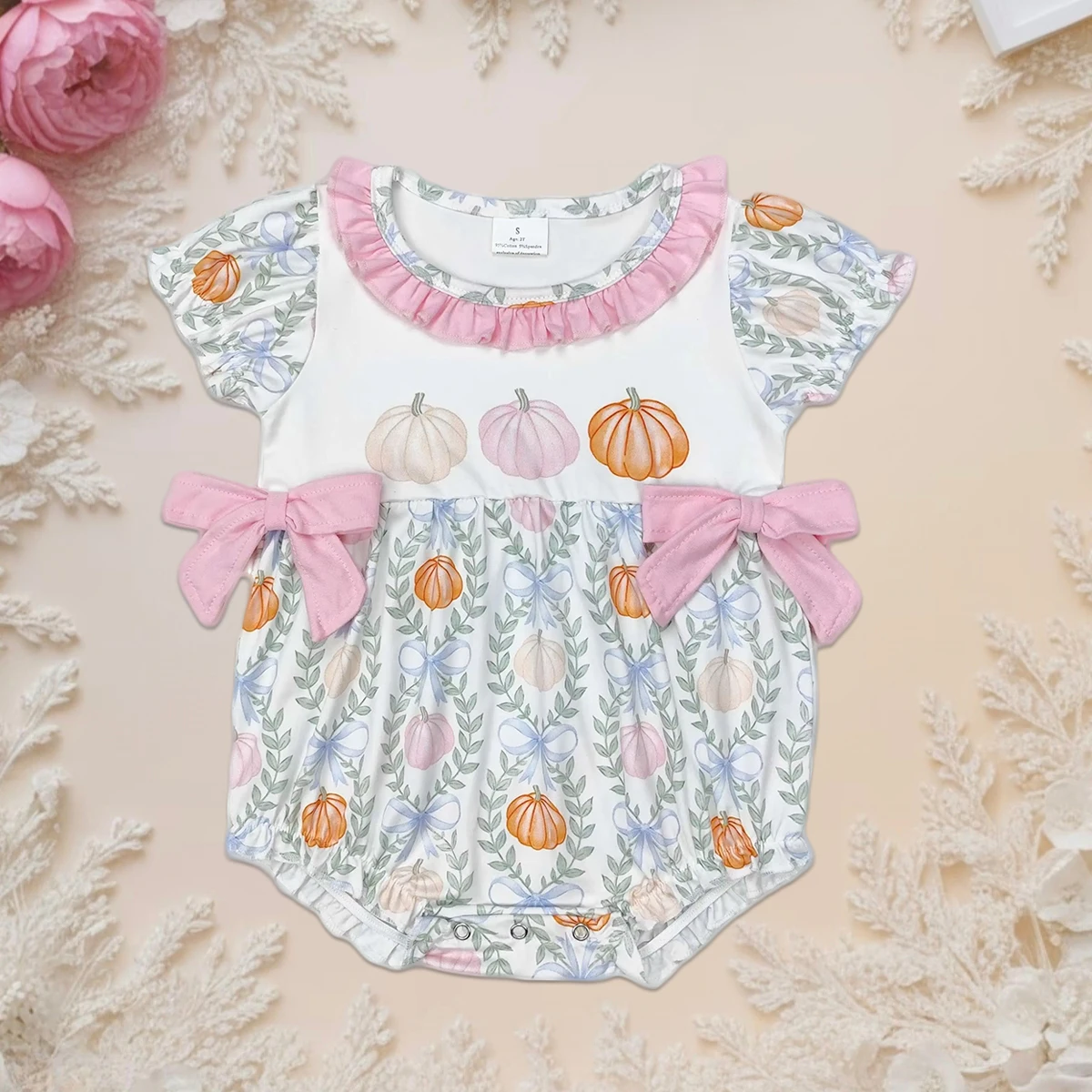 

Thanksgiving Baby Girl Romper with Pumpkin Bows Toddler Infant Bubble Jumpsuit One-piece Clothing for Newborn Kids Wholesale