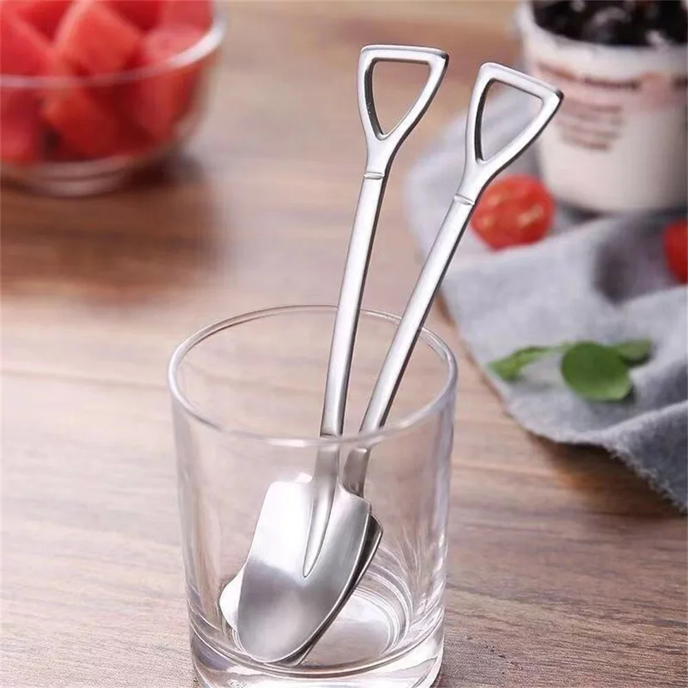 4Pcs/Set New Shovel Spoons Stainless Steel Teaspoons Creative Coffee Spoon For Ice Cream Dessert Tableware Scoop Cutlery Set image 4
