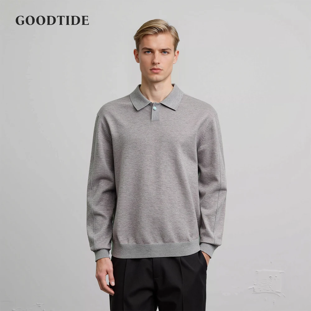 Casual Grey Long Sleeve Polo Shirt Men's Loose Fit Spring Autumn New Style American Fashion Sweatshirt Casual Wear Top Male
