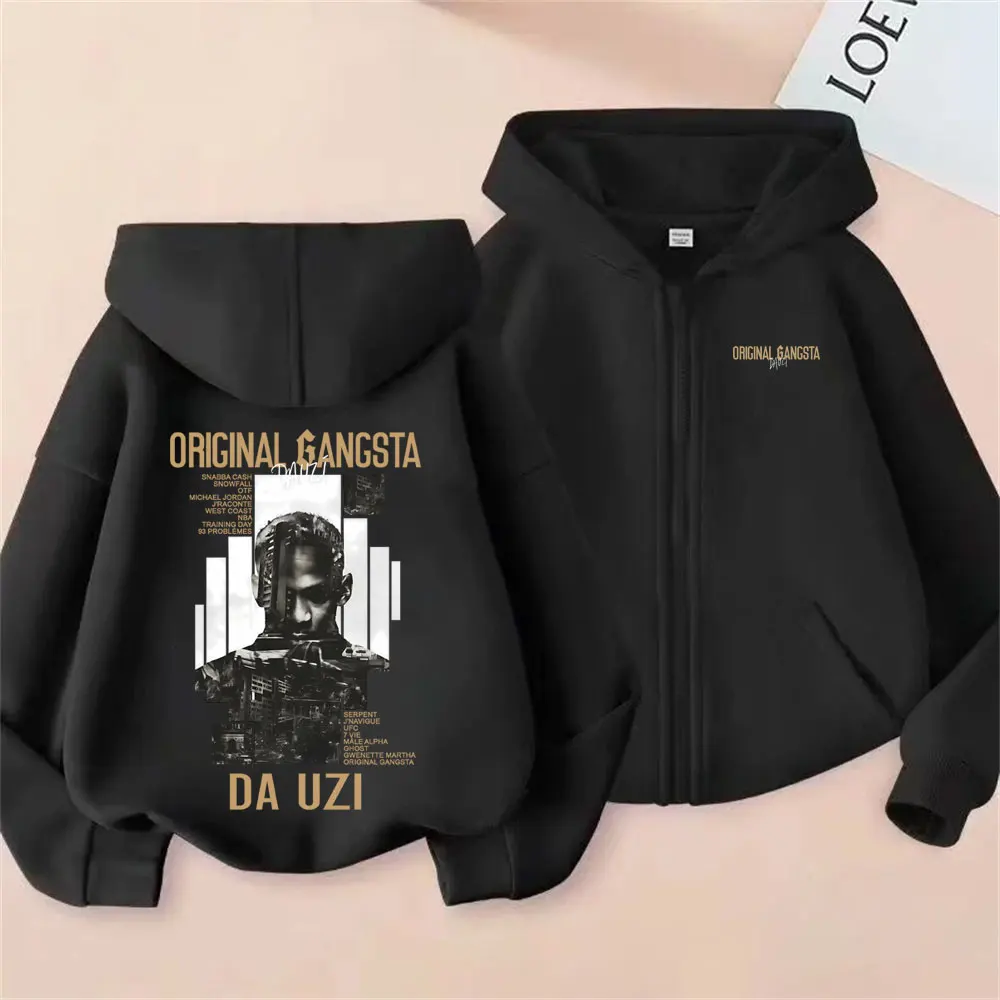 

Rapper DA Uzi Original Gangsta Album Merch Zipper Hoodie Men Hip Hop Fashion Pop Music Zip Up Jacket Men's Oversized Streetwear