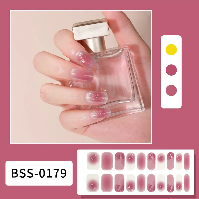 Semi Curado Gel Unhas Adesivos Set para As Mulheres, Lâmpada UV, Manicure Cobertura Completa, Moda Feminina DIY, Nail Art Decoração Patch, 20Pcs