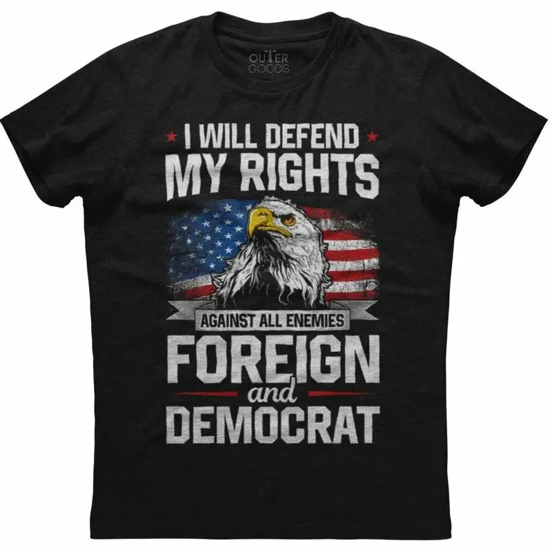 Mens American Flag I Will Defend My Rights Against All Enemies Patriotic T Shirt