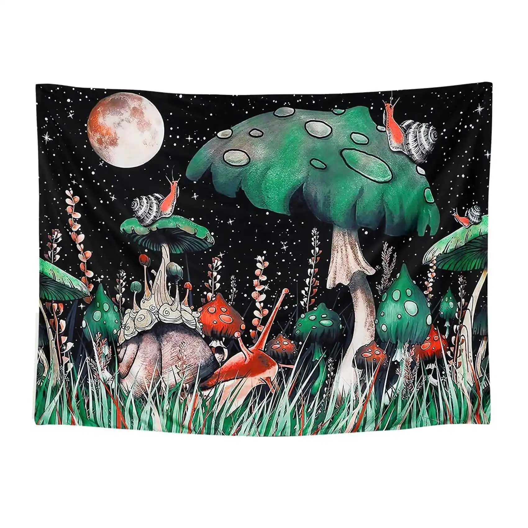 Psychedelic Tapestry Snail Mushroom Tapestry Trippy Wall Hanging Boho Decor Moon Sky Tapestry for Bedroom Home