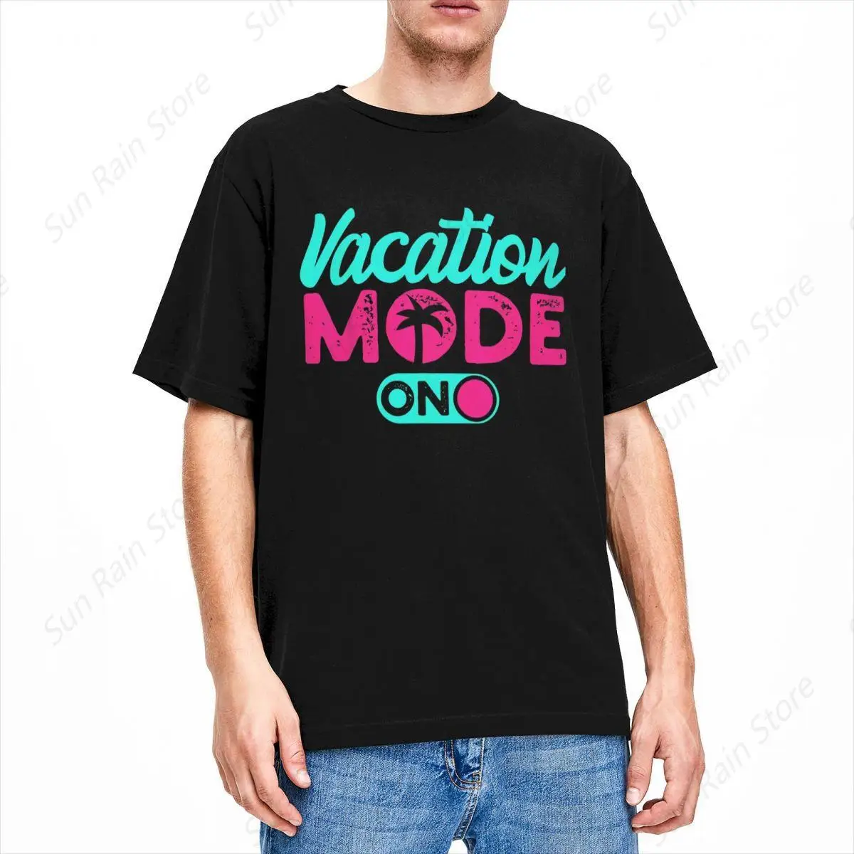 Men's T-Shirt Vacation Mode On Summer Vacation Vintage  Cotton Tee Shirt Travel Funny Break Traveling T Shirts Clothes Summer