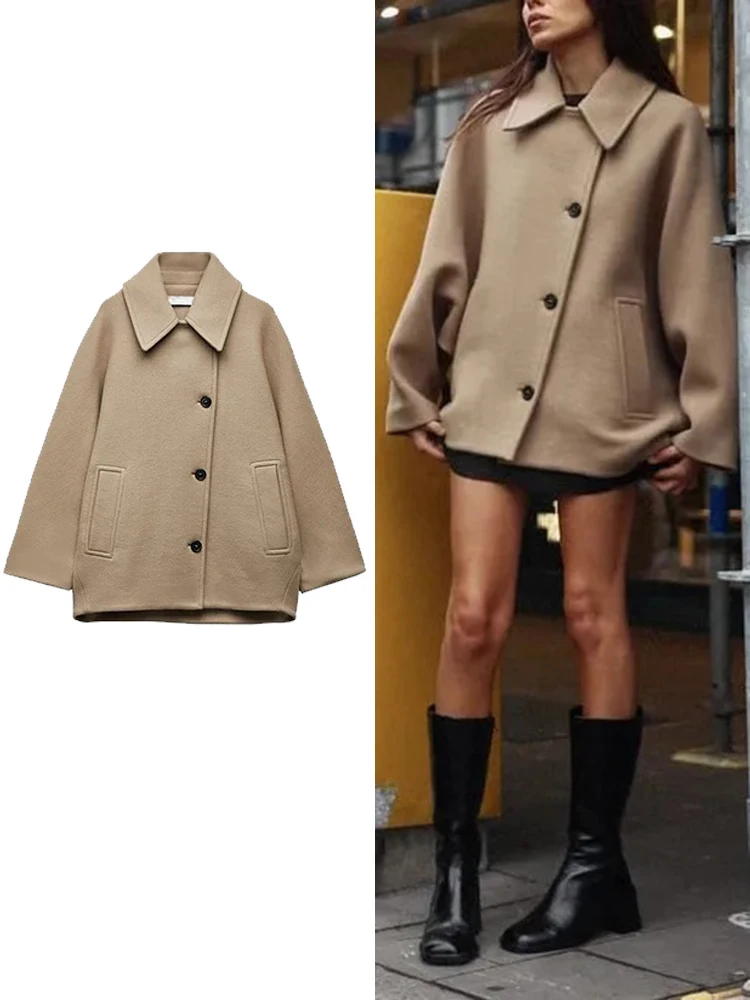 

Women's Fashionable Cashmere-Like Oversized Coat Large Pockets Single Breasted Vintage Lapel Coat New Autumn/Winter Trench Coat