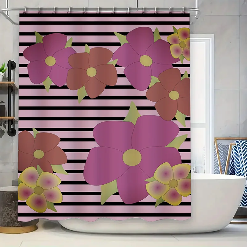 

Mid-century modern shower curtain with geometric shapes featuring black cats for bathroom decor perfect gift idea #decor #homego