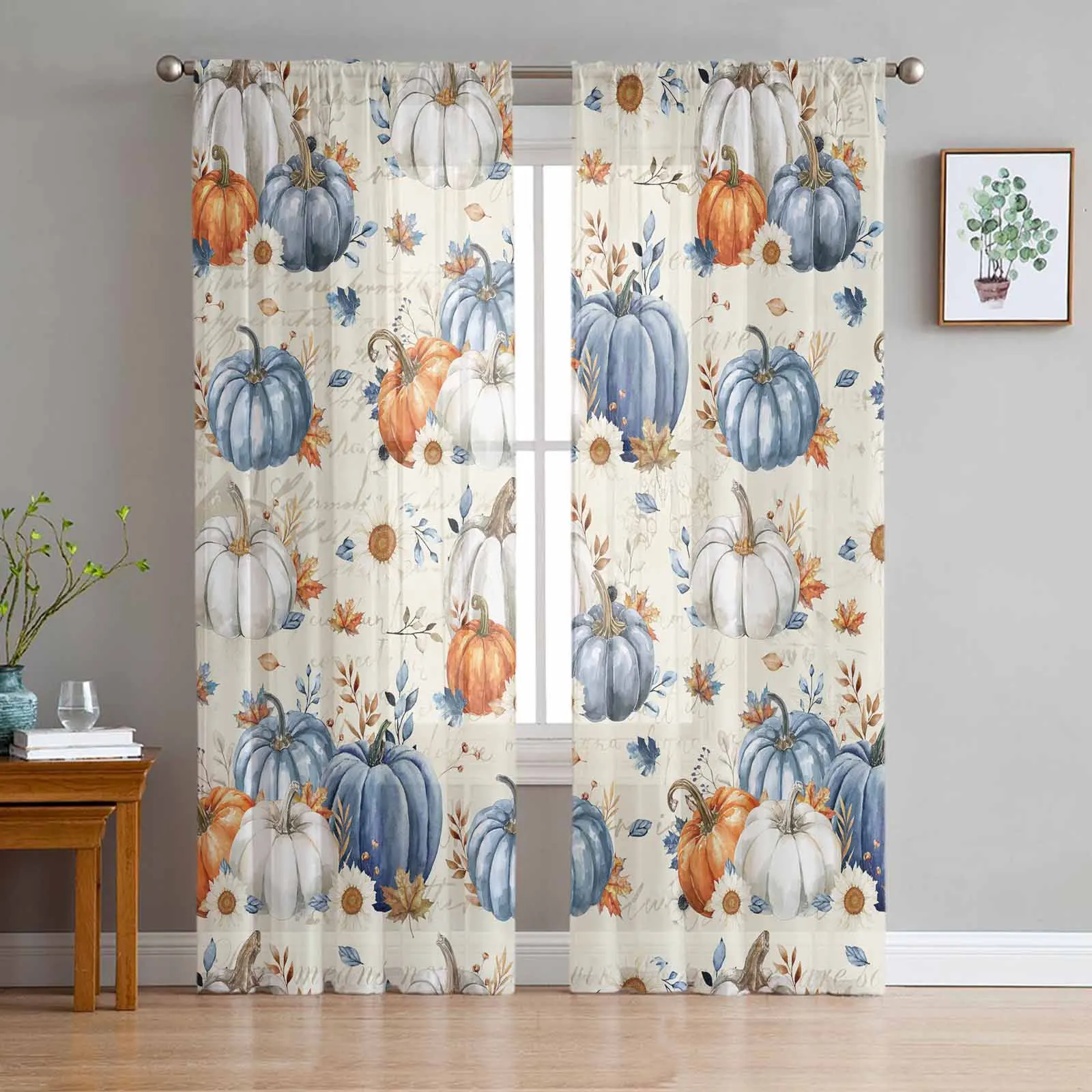 

Thanksgiving Autumn Leaves Sunflower Pumpkin Curtains Living Room Bedroom Kitchen Decoration Window Voiles Organza Tulle Curtain