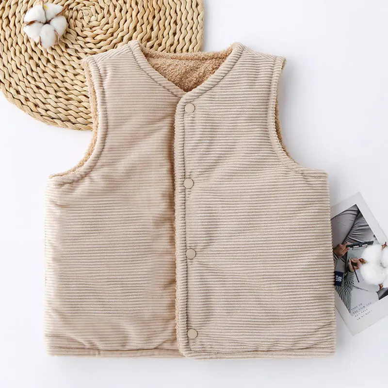

Children's Corduroy Warm Vest Boys Girls Fashion All-match Autumn Winter Vest Double-sided Wearable Plus Velvet Breathable Vest