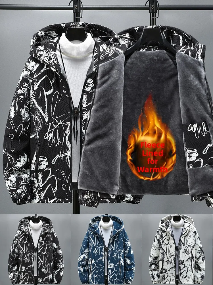 

Men's Autumn Winter Thiened Fce Lined Hooded Jaet Cleanfit Sle Casual Polyester Fabric Warmth Guaranteed Zipper Closure