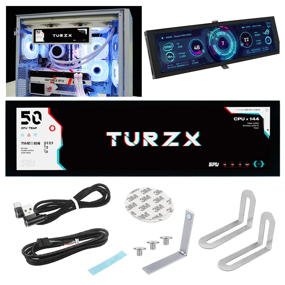 انچ IPS Type-C سیکنڈری سکرین کیس CPU GPU RAM کمپیوٹر مانیٹر 1920*480 PC ٹمپریچر ڈسپلے PC کیس کے لیے 32G کارڈ کے ساتھ #1