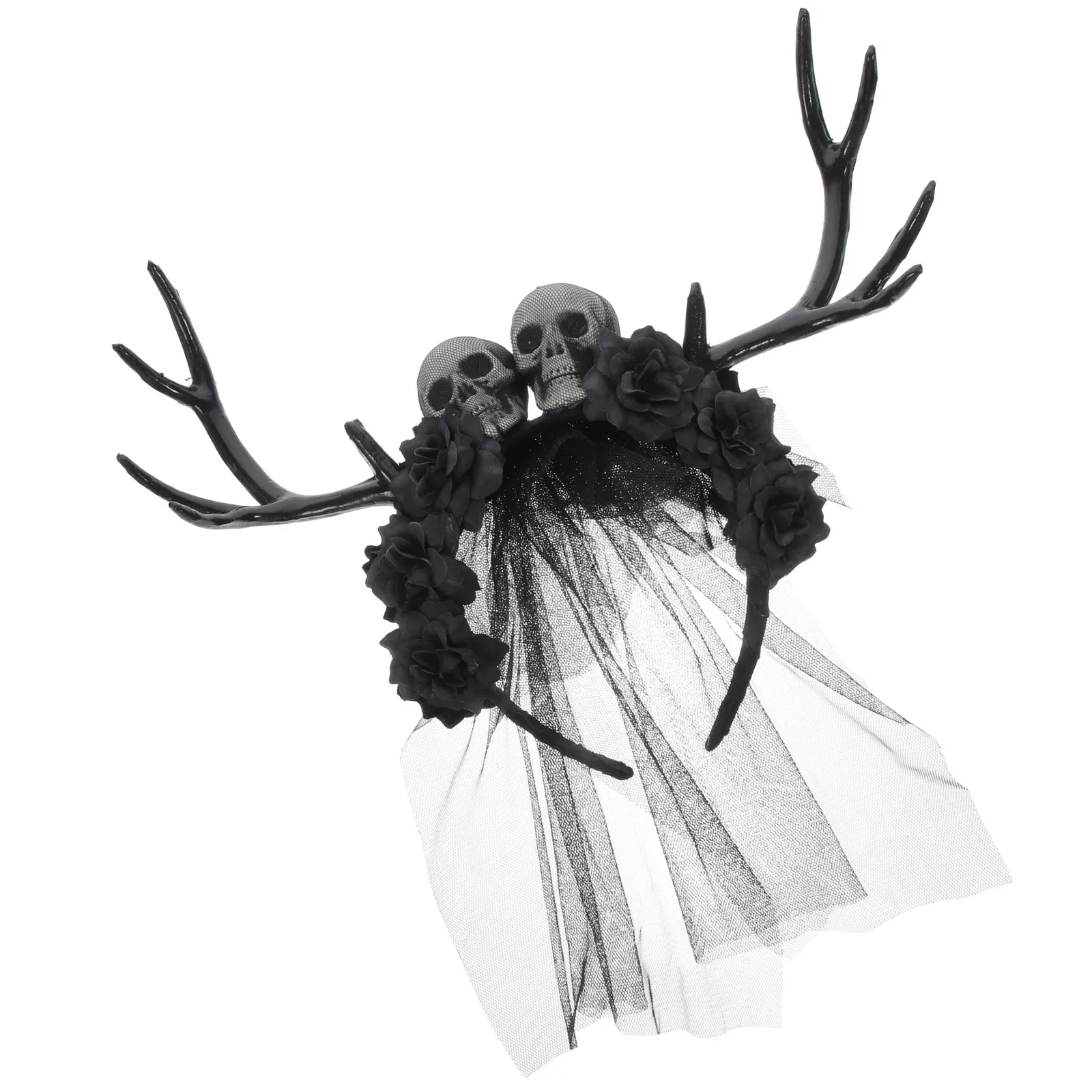 

Mystery Antler Headband Goth Cosplay Hair Accessory Halloween Costume Skull Rose Deer Horns Easy Wear Comfortable Demon