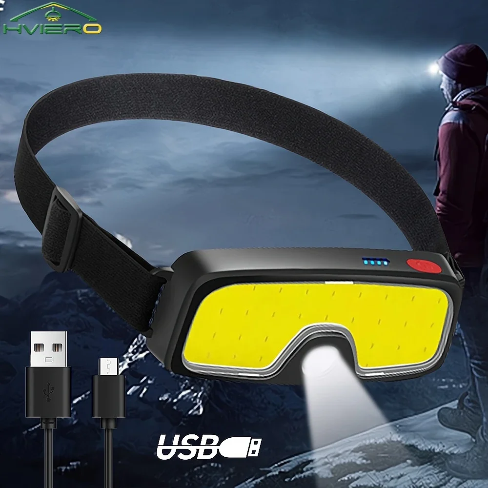 Hunting Torch Hiking Front Lanterns Head Mounted Lamp Bright COB 10W LED USB Rechargeable Headlamp Fishing Camping Running Light