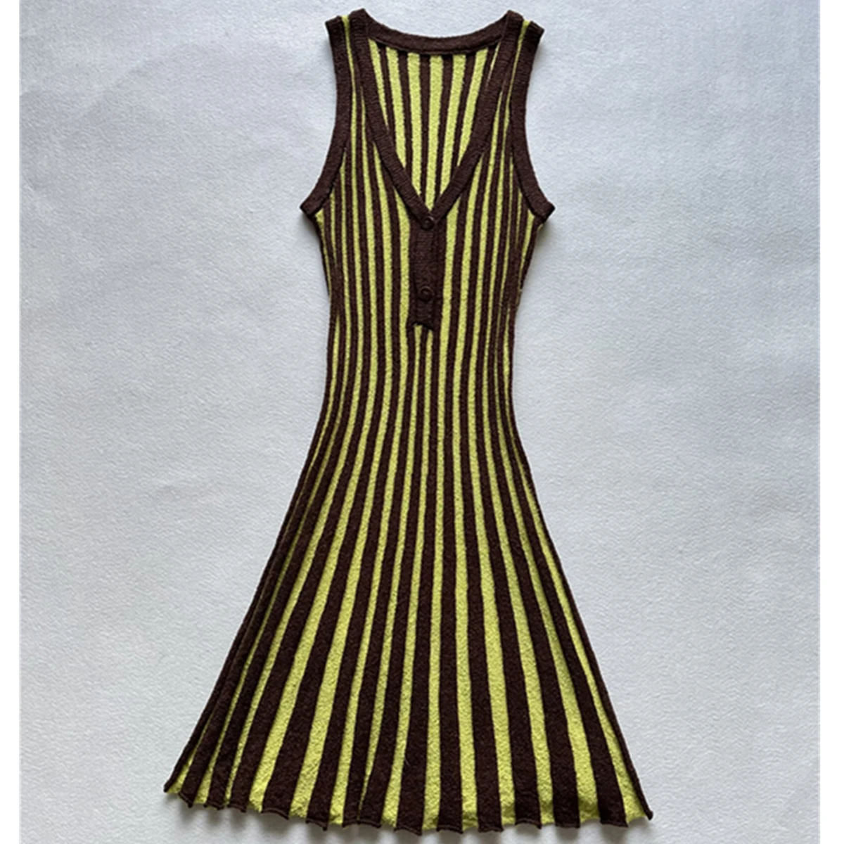 

Maxdutti 2025 Summer Dress French Fashion Women's Striped Knitted Dress Sleeveless Vest Dress Women Evening Dresses Party Dresse