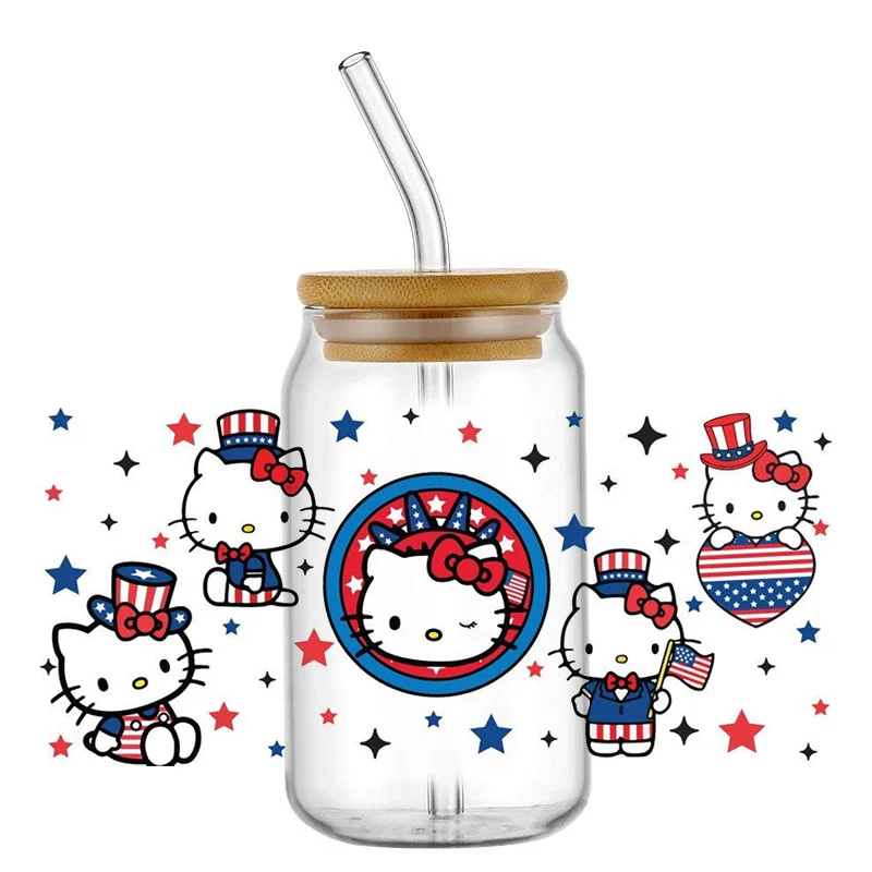 Miniso Cartoon Hello Kitty UV DTF Transfer Sticker Waterproof Transfers Decals For 16oz Glass Cup Wrap Stickers