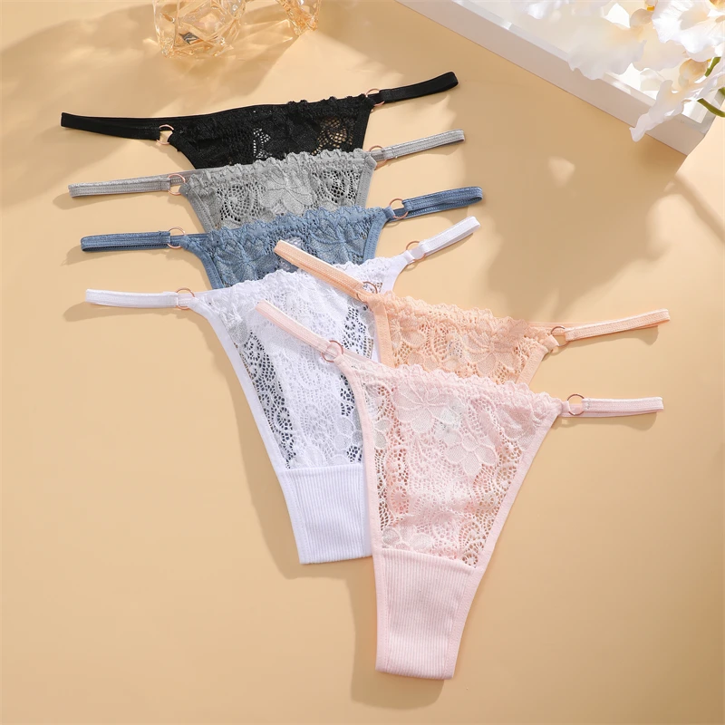 4PCS Lace Sexy Panties Sexy G-String Thong For Women Transparent Panties Low Waist Female Underpants Underwear Intimates S-XL