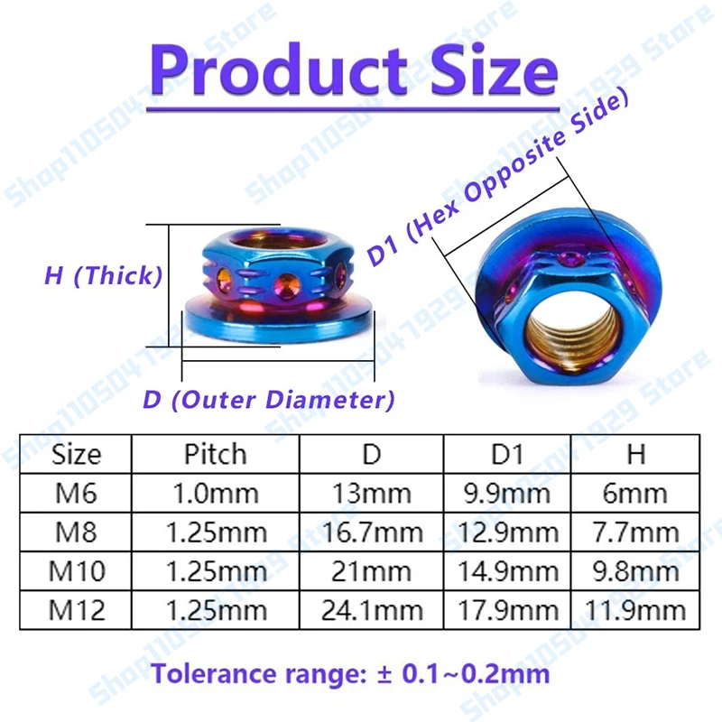 1pcs/lot 304 Stainless Steel Fancy Flange Head Hex Nut M6 M8 M10 M12 For Motorcycle Bike Locking Nuts Color Blue Purple/ Gold