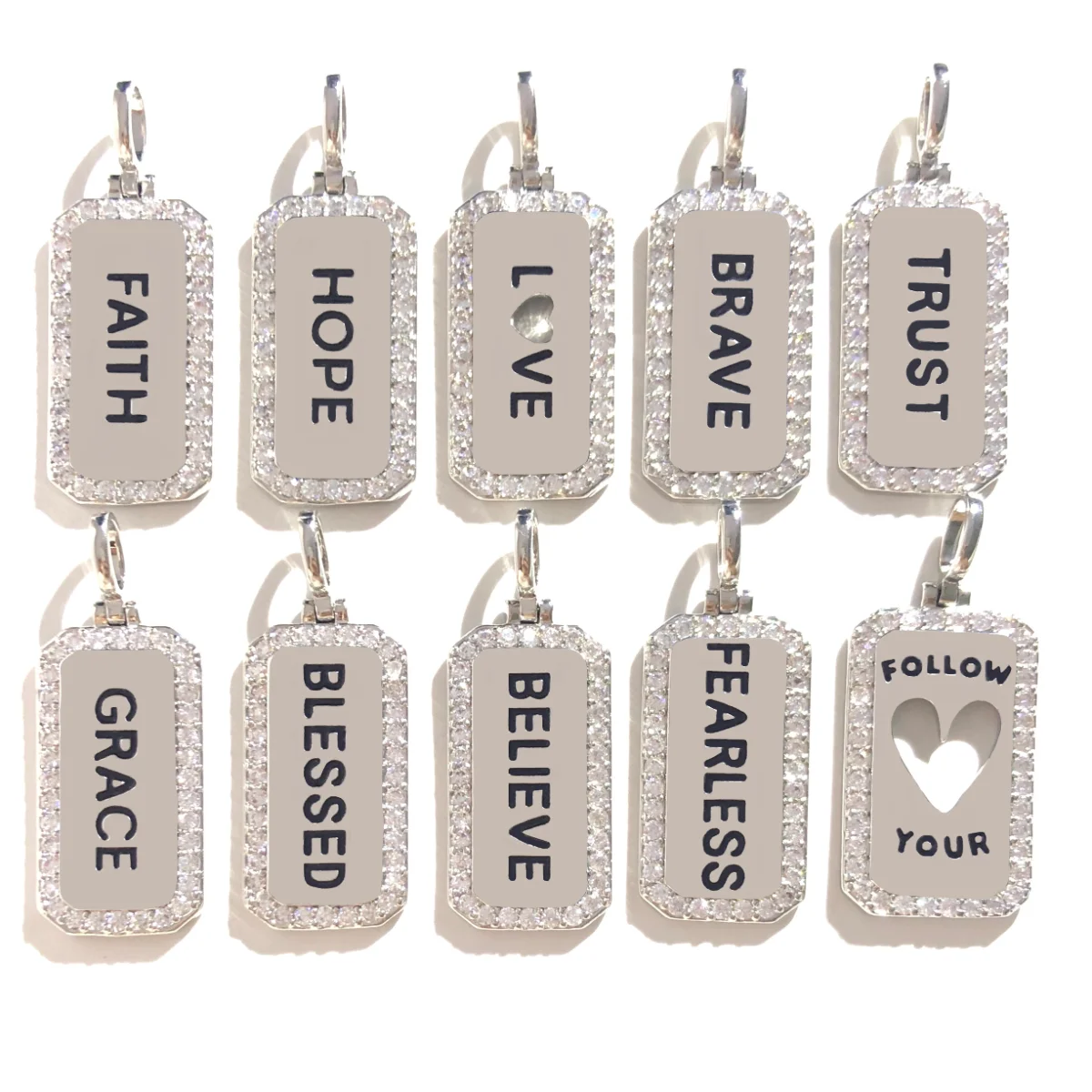 10pcs Faith Hope Love Brave Trust Grace Blessed Mix Words Tag Charms Bundle Pendants for Women Bracelets Necklace Jewelry Making