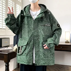 Fashion 2024 Spring Autumn Men's Loose Hooded Jackets Casual Hip Hop Streetwear Harajuku Coats Outdoor Windbreaker Tops Clothing