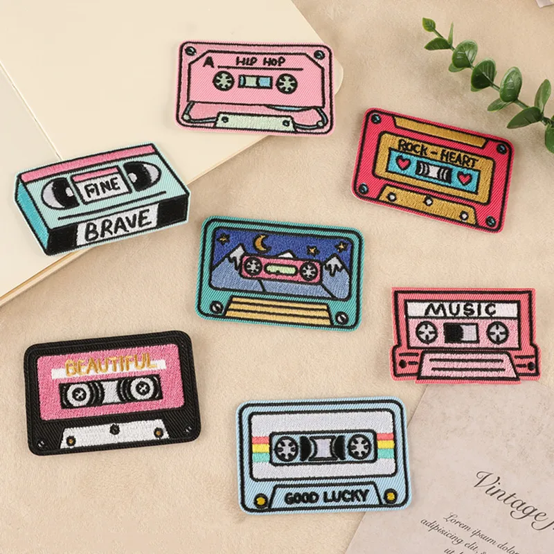 Audiotape Daily Necessities Patch For Clothing Backpack Decoration Small Applique Iron On Embroidery Patches Badge