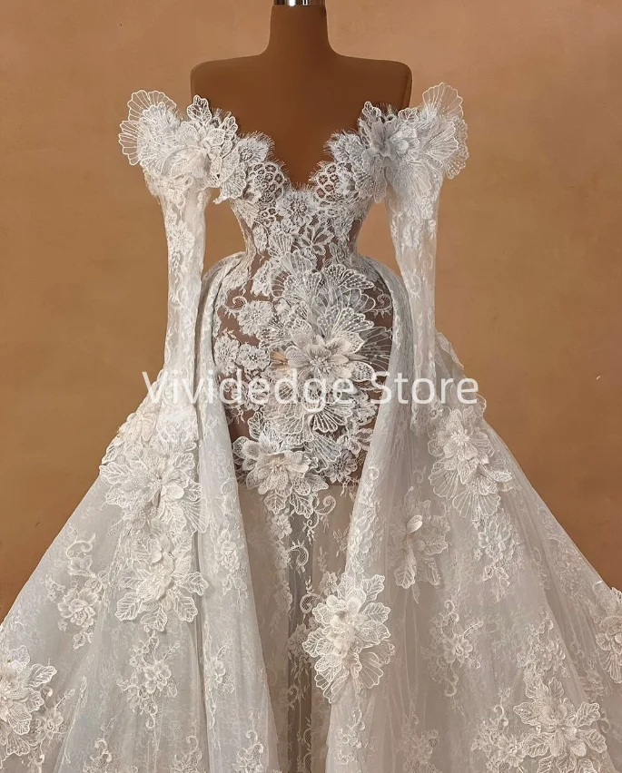 Customized Elegant White Women's Strapless Wedding Dresses Lace Applique Luxury Bridal Gowns A-line Dresses vestidos elegantes