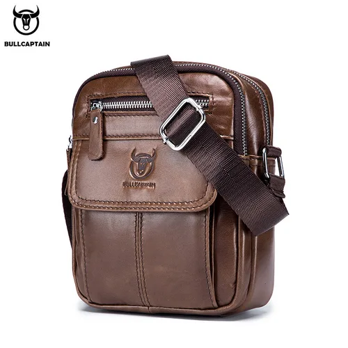 Bullcaptain, bolsos de hombro informales para hombre, bandolera de negocios, bolso de cuero de vaca de alta calidad para hombre, Mini bolsillo de gran capacidad