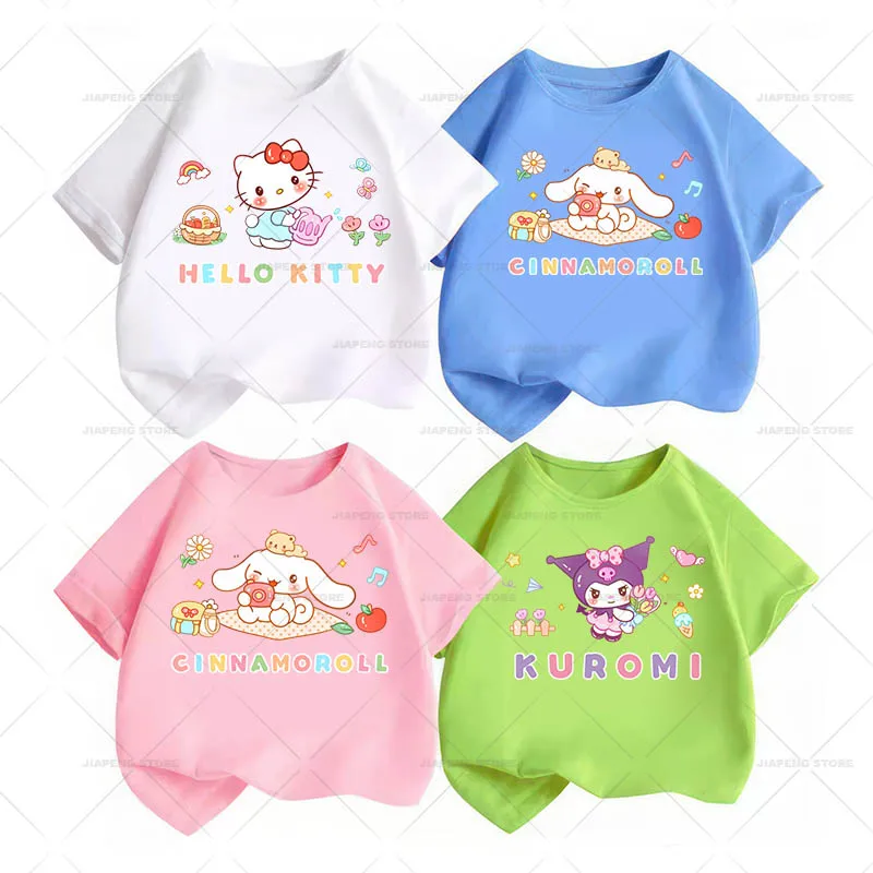 Spring Hello Kitty Printed Stickers For Baby Clothes Iron on Heat Transfers Cartoon Sanrio Cinnamorol Thermal on Kids T-shirt