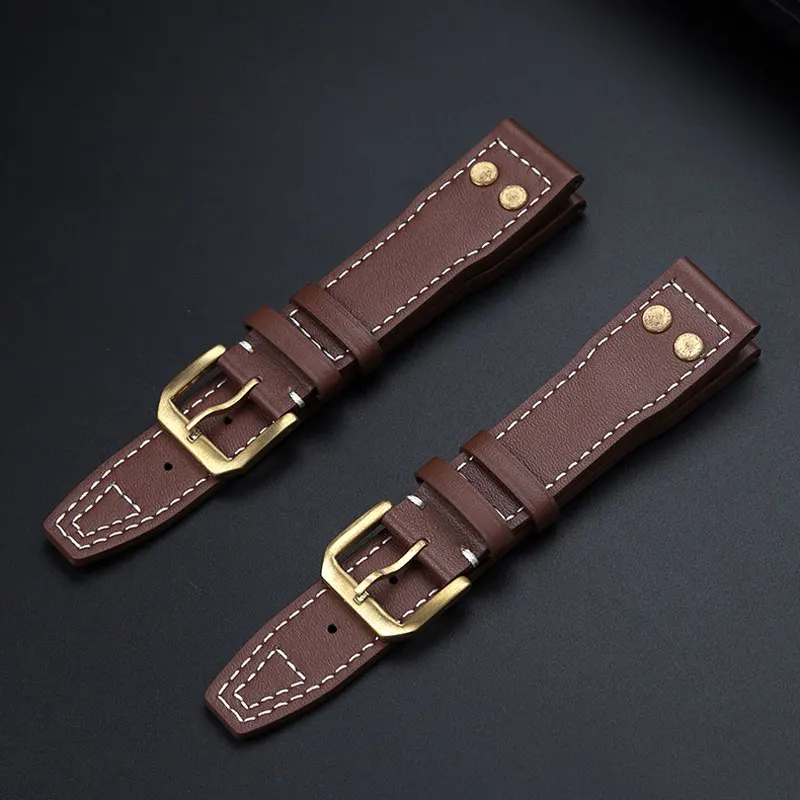 20mm 21mm 22mm genuine leather strap For I-W-C pilot bronze Dafei IW501005 Spitfire fighter series watch strap with bronze nails