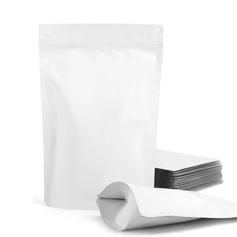 50/100PCS Matte White Resealable Zipper Stand Up Pouch Dry Snack Nut Coffee Food Storage Packaging Bag