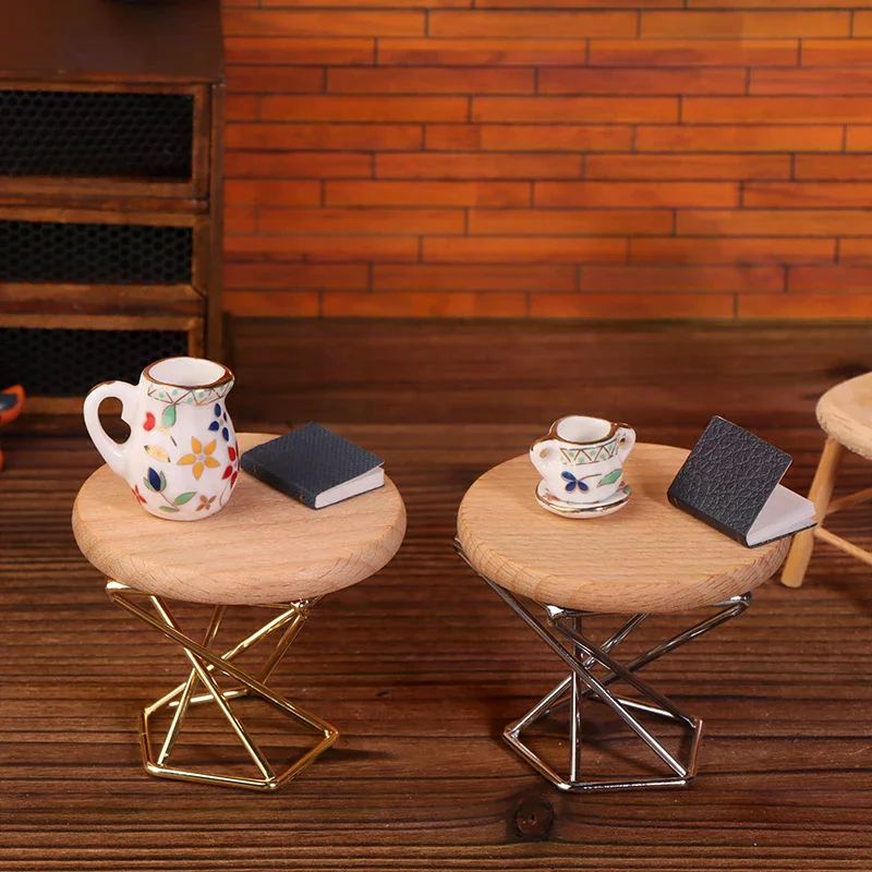 1/12 Dollhouse Simulation Coffee Table Round Tea Table Model Funiture Accessories For Doll House Decor Kids Pretend Play Toys