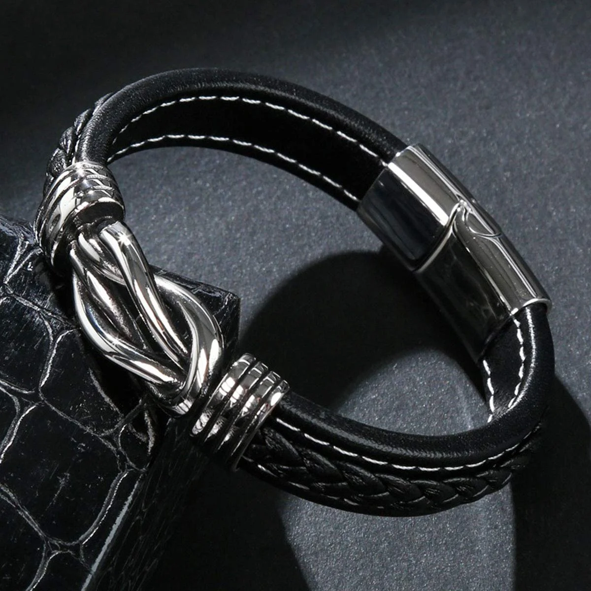 Braided Leather Urn Bracelet for Ashes Stainless Steel Cremation Memorial Bracelet for Human Dog Cat Keepsake Gift