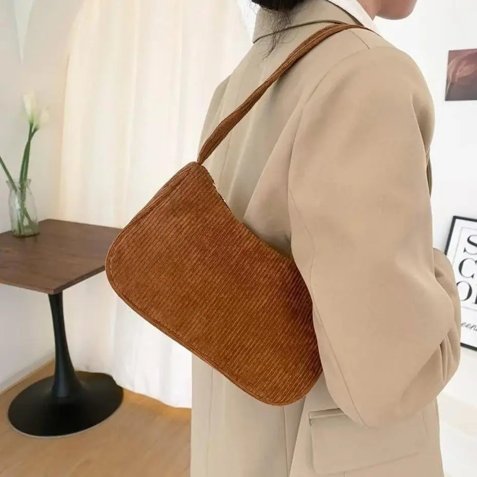 Solid Color Simple Corduroy Bag Women's 2026 Spring/Summer New Trend Shoulder Small Square Bag Popular Fashion Underarm Bag