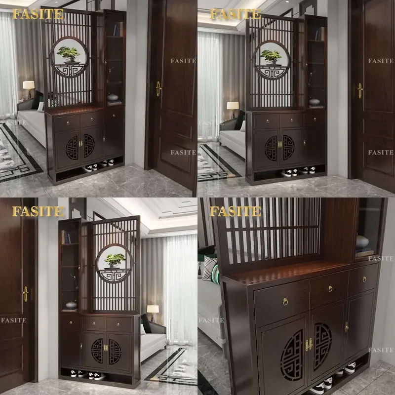 For New Chinese Style Living Room Solid Wood Screen Partition Cabinet Double Sided Shoe Storage Entryway Console Sofa Block