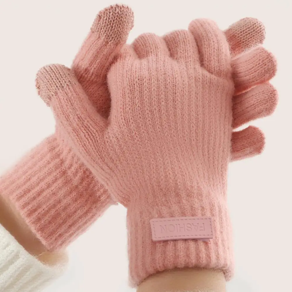 Women Winter Gloves Touch Screen Warm Knitted Gloves Soft Full Finger Thick Gloves Daily Outings Driving Outdoors Warm Mittens