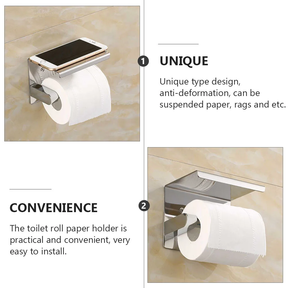 

Stainless Steel Tissue Roll Holder Storage Shelf Wall Mounted Bathroom Accessories For Toilet Paper Cellphone Storage Rack