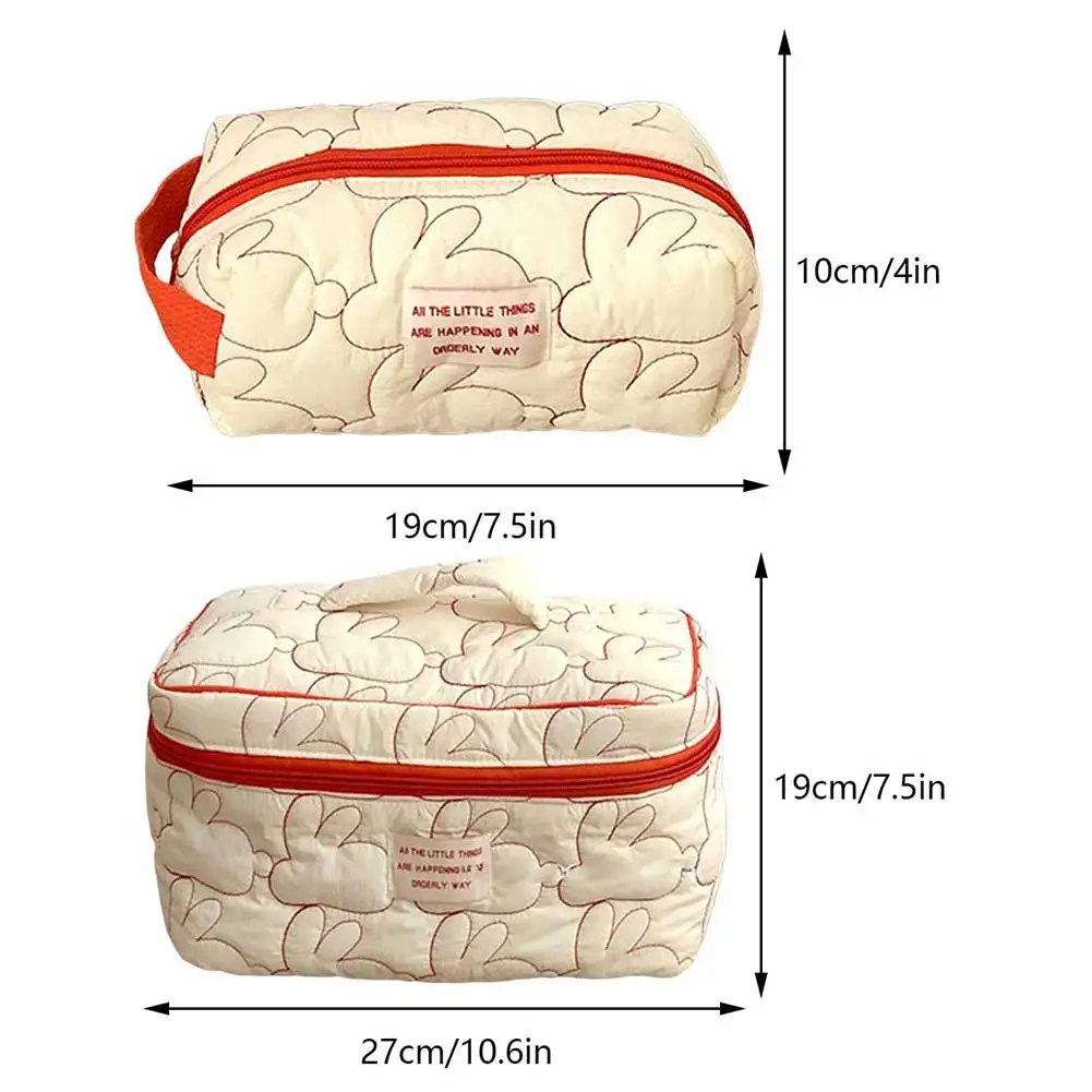 2023 Quilted Makeup Bags for Women\'s Cute Rabbit Cosmetic Storage Bags Portable Toiletry Bags Female Cotton Brush Bags Organizer