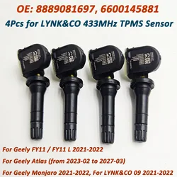 4pcs 889081697 6600145881 Car TPMS 433MHz Tire Pressure Monitor Sensor For Geely FY11 Monjaro Atlas Emgrand Manjaro Geometry A C