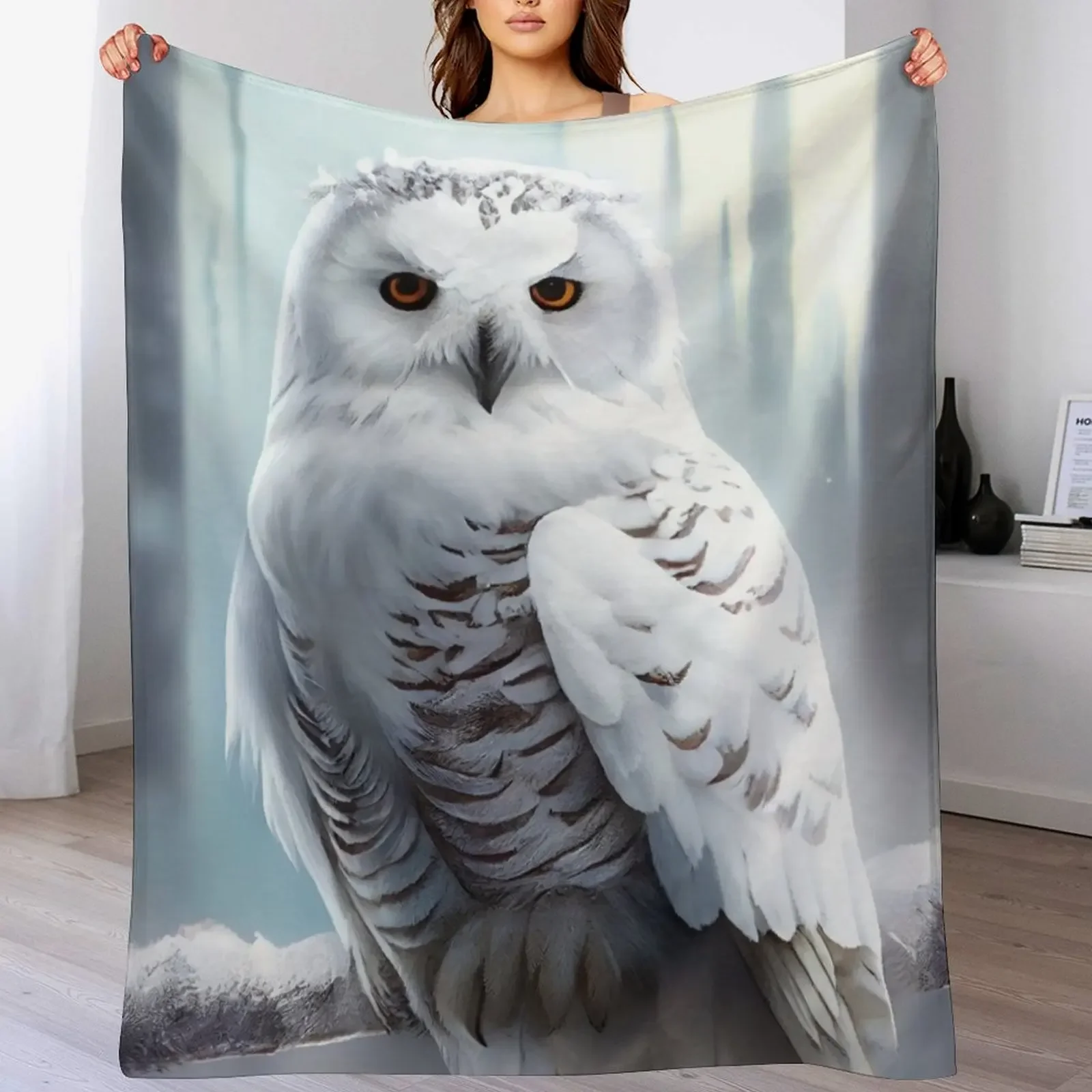 

Snowy Owl Throw Blanket Large wednesday Cute Soft Plush Plaid Blankets