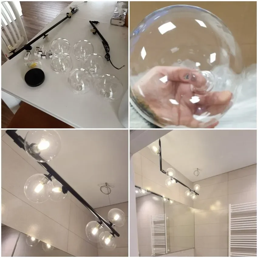 SANDYHA الشمال كرة زجاجية قلادة ضوء الذهب الأسود فقاعة مصباح معلق G9 LED الثريا الحديثة الحد الأدنى ديكور لغرفة الطعام