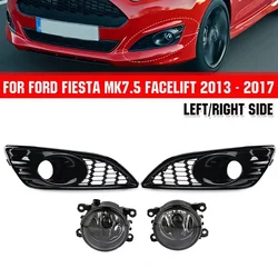Car Front Bumper Fog Lamp Lower Grille Grill Cover + Fog Light Set For Ford Fiesta MK7 Zetec S 2012-2017 Hollow Mesh Honeycomb
