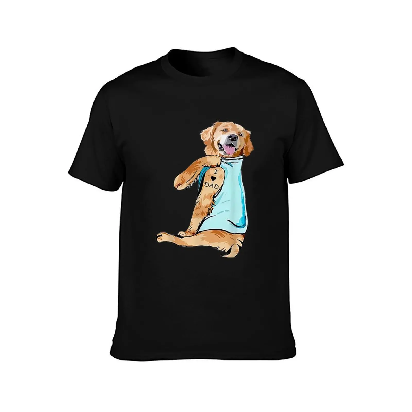 Golden Retriever Tattoo I Love Dad Fathers Day T-Shirt Soft Touch Basic Cotton T-Shirt