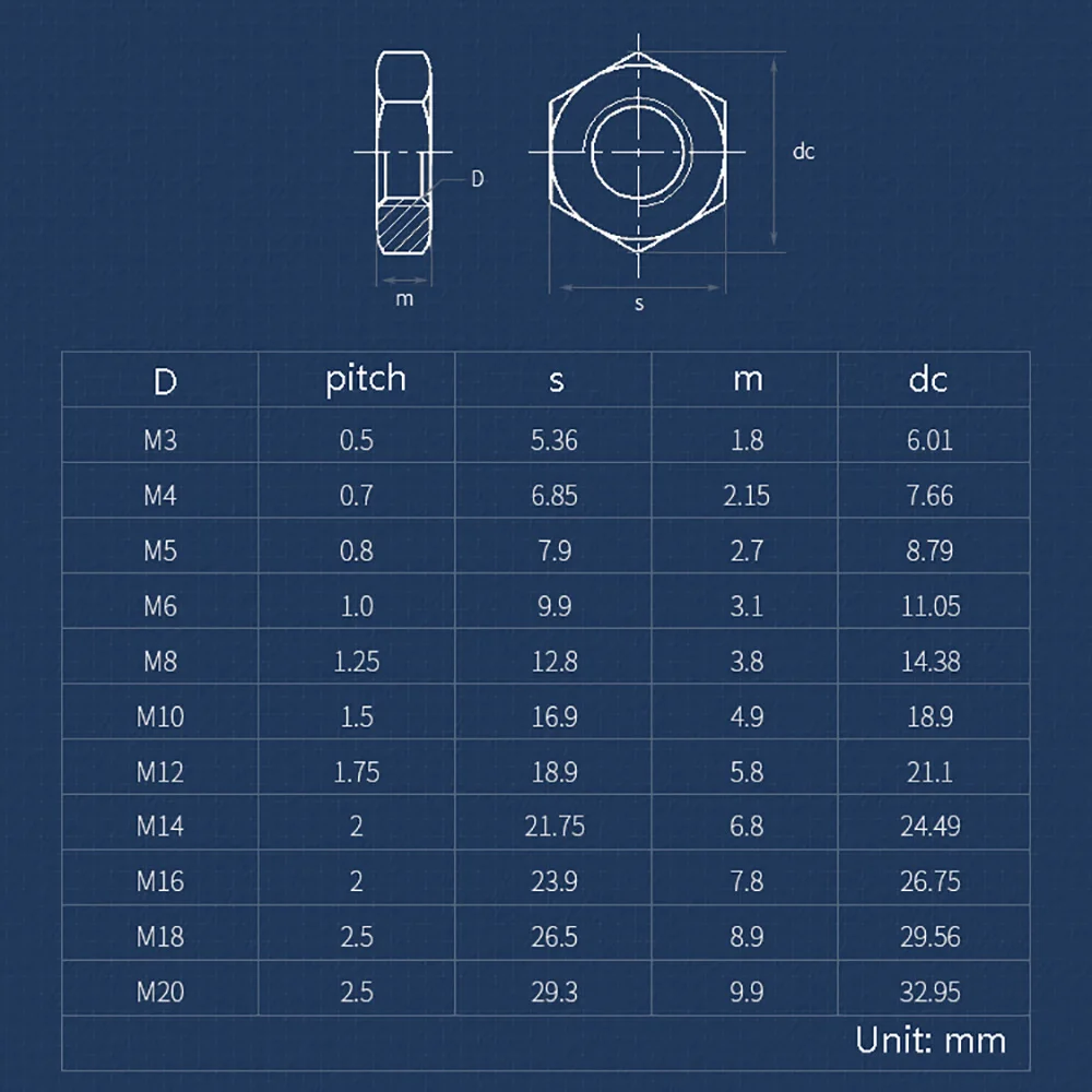 Flat Hexagon Thin Jam Nuts M2 M2.5 M3 M4 M5 M6 M8 M10 M12 M14 M16 M18 M20 M22 M24 M27 M30 316,304 Stainless Steel Half Lock Nut