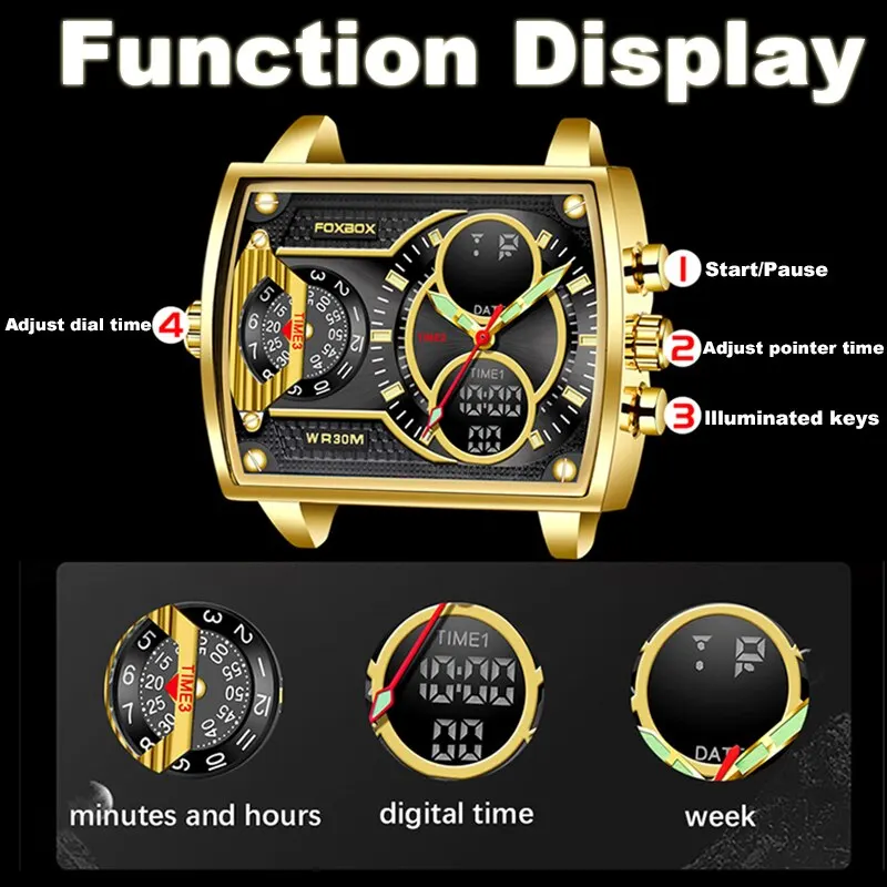 2024 Mannen Horloge Goud Quartz Led Klok Mannen Horloge Sport Waterdicht Polshorloge Mannelijke Militaire Digitale Horloges Man Relogio Masculino